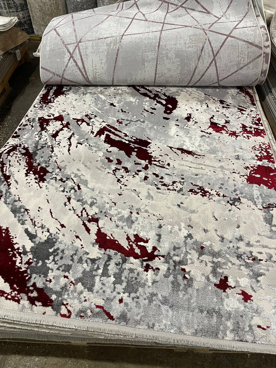 КИЛИМ КРЕМОВИЙ З СІРИМ ТА ЧЕРВОНИМ 4873, фото 1