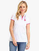 Женская футболка поло U.S. Polo Assn. MULTI TONAL BIG LOGO POLO XS белая (розовый воротник)