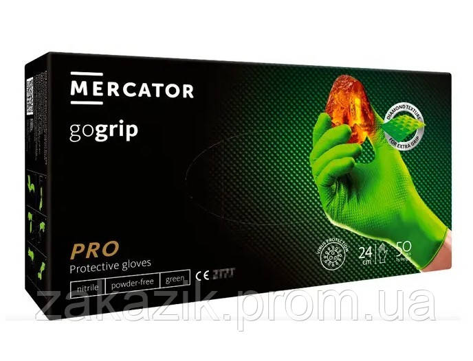 Рукавиці нітрилові Mercator Medical GoGrip Green XXL Зелені 50 шт (00-00000181) ZZ, код: 8246382