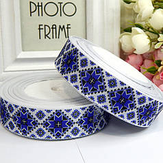 Стрічка репсова 2,5 см Зірка у квадраті, синій