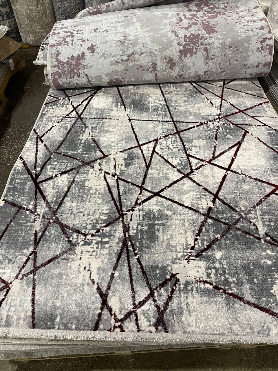 КИЛИМ КРЕМОВИЙ З СІРИМ ТА ЛІЛОВИМ 4873, фото 1