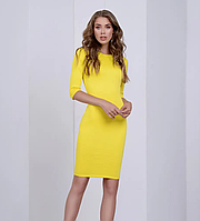 Класична трикотажна сукня жіноча з коротким рукавом жовта сукня до колін однотонна 42 46 48 розмір