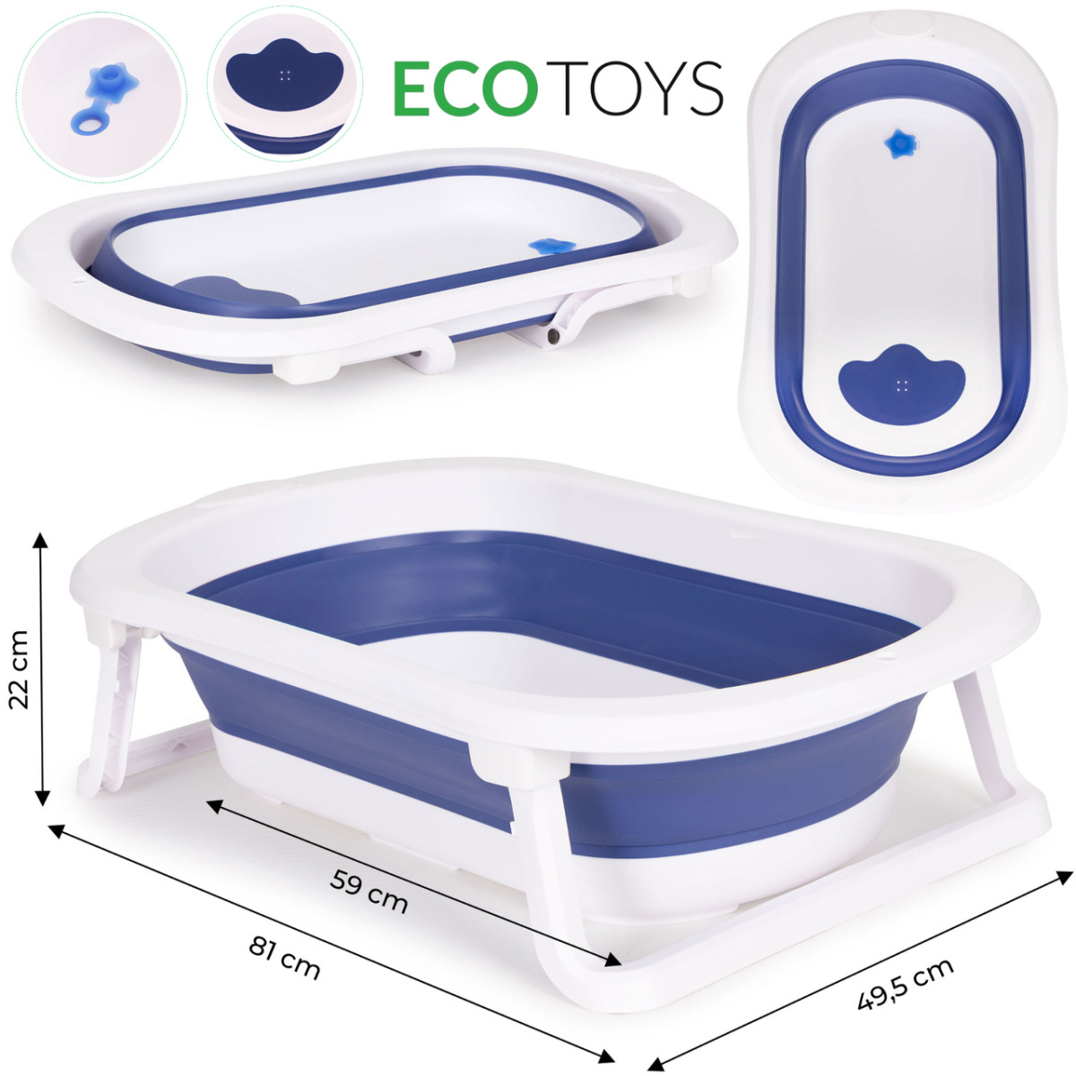 Дитяча ванночка для купання блакитна складна зі зливом ECOTOYS