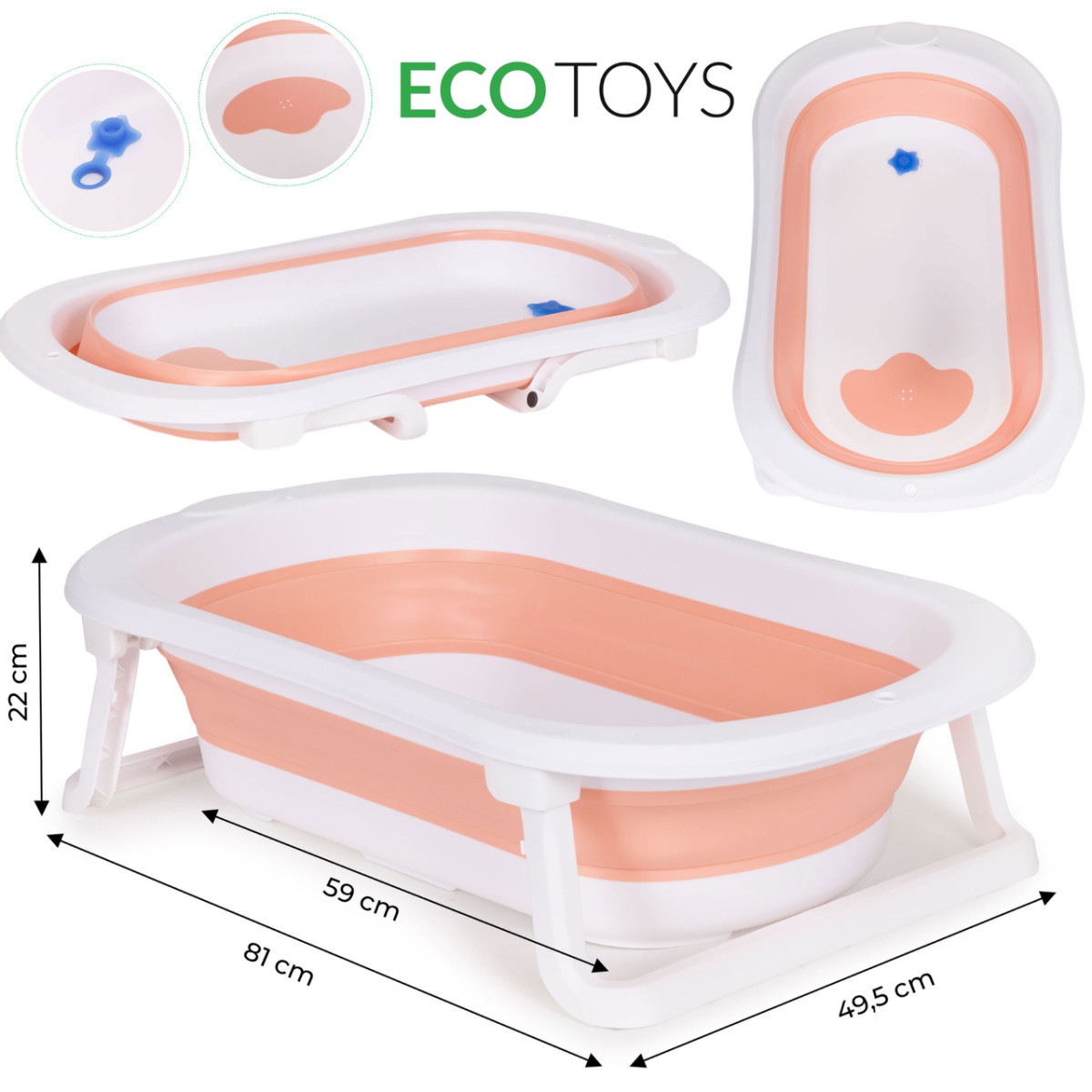 Дитяча ванночка для купання Рожева складна зі зливом ECOTOYS HA-B27 PINK