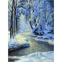 Раскраска по номерам на дереве 40*50 J.Otten "Зимняя река" (карт.уп краски+кисти)