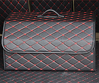 Органайзер для авто из эко-кожи 54х32х30 см темно-коричневая прошивка красными нитями Многофункциональный скл