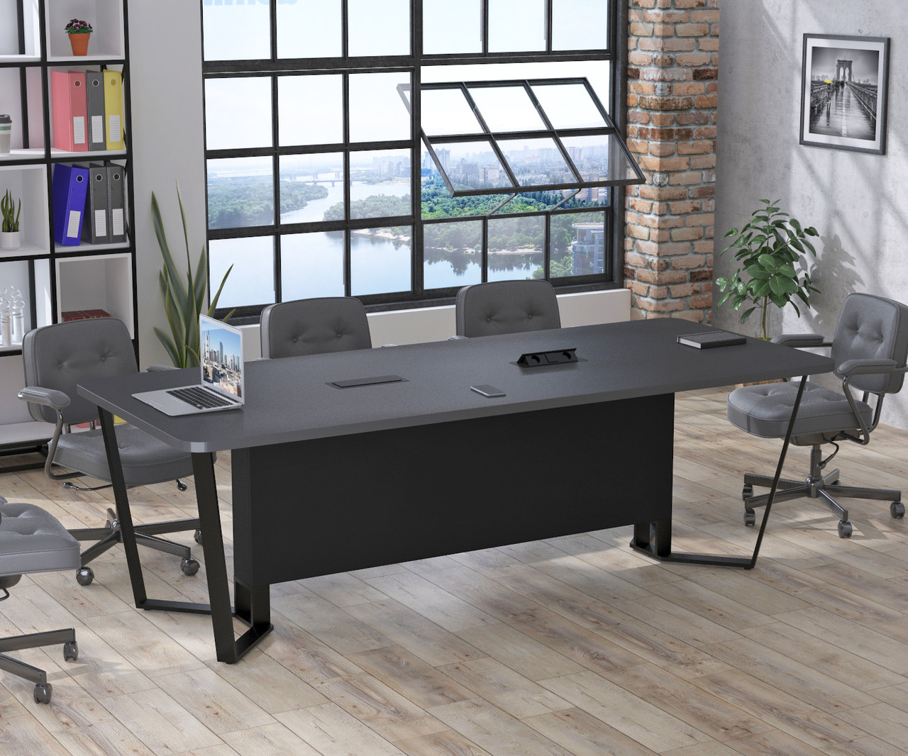 Стіл для переговорів V-240 Loft Design Антрацит З розетками