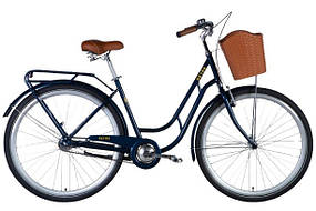 Велосипед сталь 28 Dorozhnik RETRO Velosteel рама-19" темно-зелений з багажником задн St з кошиком Pl з крилом