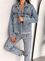 Женская куртка, синяя с серебряным напылением, джинсовая