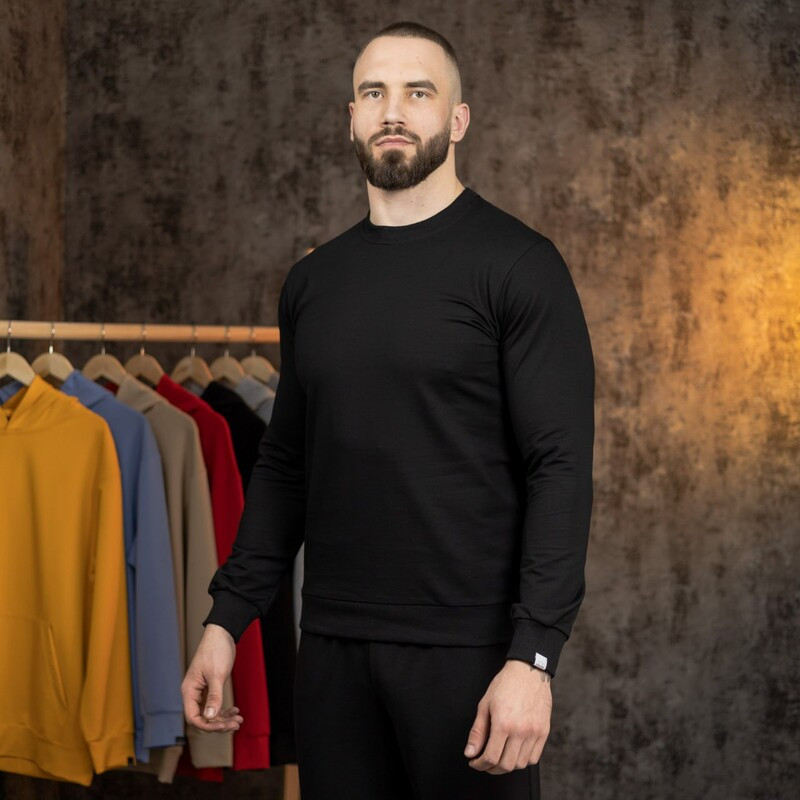 Світшот Pobedov 001 базовий чорного кольору без начісу, фото 1