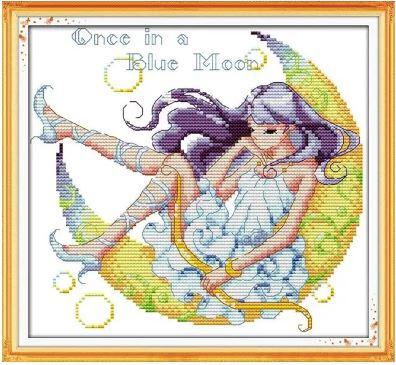 Набір для вишивання за нанесеною на канву схемою "Moon girl". AIDA 14CT printed 27*22 см