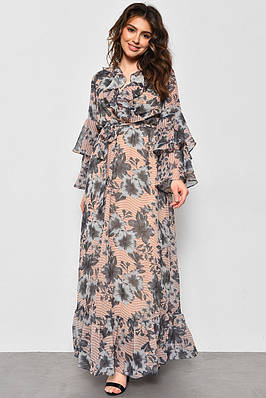 Сукня жіноча шифонова бежевого кольору з принтом 174147T Безкоштовна доставка