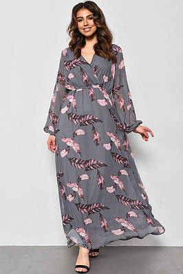 Сукня жіноча шифонова сірого кольору з принтом 174158T Безкоштовна доставка