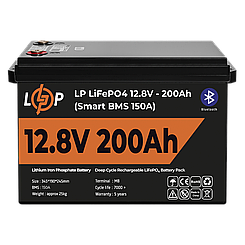 Акумулятор LP LiFePO4 12V (12,8V) - 200 Ah (2560Wh) (Smart BMS 150А) з BT пластик для ДБЖ