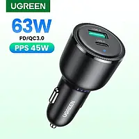 UGREEN 63W Car Charger (CD239) Автомобильное зарядное устройство USB-C + USB-A (PD3.0, PPS 45W, QC3.0, SCP)