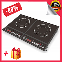 Плита індукційна настільна електрична 2 конфорки 2000 Вт/1500 Вт, Побутова двоконфоркова електроплита