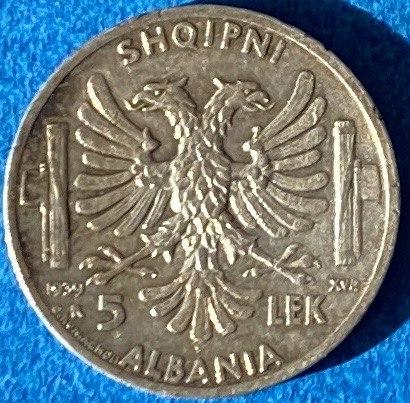Монета Албанії 5 лек 1939 г, фото 1