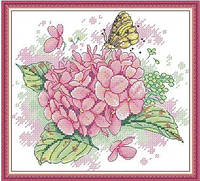 Набір для вишивання за нанесеною на канву схемою "Hydrangea with butterfly".AIDA 14CT printed , 22*20 см