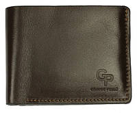 Кожаный мужской кошелек Grande Pelle, коричневое портмоне для карточек, купюр и монет, глянцевое
