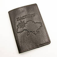 Обложка на паспорт Украина патриотическая Grande pelle, коричневая кожаная обложка с гравировкой