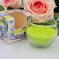 Аромасвечка Цветочная свежесть BISPOL в стакане запах цветов 18 ч, свеча салатовая ароматизированная польская