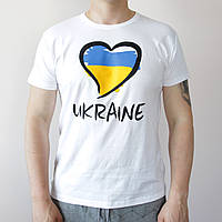 Мужская футболка с рисунком сердца, футболка с флагом Украины (XS) белая, летняя футболка с надписью Ukraine