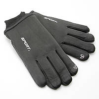 Зимние теплые сенсорные перчатки SPORT, Плащовка + кашемир замшевые, Черные мужские перчатки