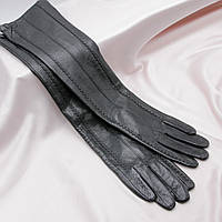 Брендовые длинные серые перчатки из натуральной кожи, Женские теплые перчатки с прошитыми пальцами