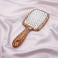 Массажная расческа для волос, продувная щетка для волос желтая с блестками пластик, масажка 20*8см