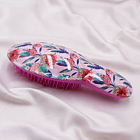 Масажна гребінець для волосся Spazzola, велика щітка для волосся рожева з тропічним принтом, масажка 21х8см