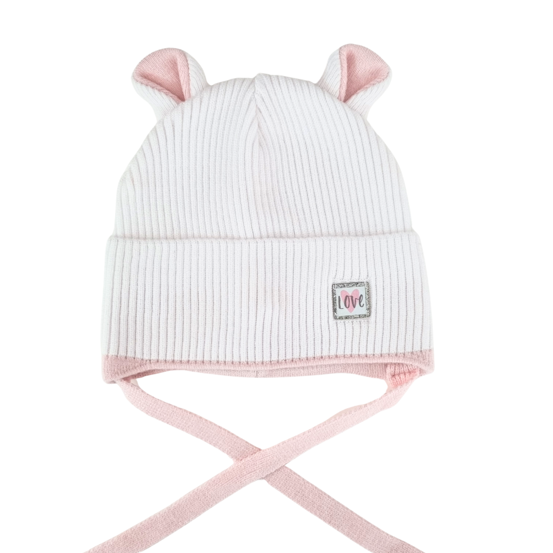 Дитяча демісезонна шапка ОГ 42-44 см біла одношарова з вушками зав'язками для дівчаток 6-9 міс Arctic 063