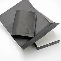 Черное матовое портмоне Grande Pelle, Мужской кошелек с AirTag из натуральной кожи