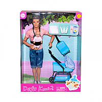 Лялька типу Кен з дитиною DEFA 8369 коляска та ін. аксесуари (Рожевий)