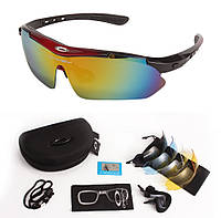 Солнцезащитные тактические очки Oakley с поляризацией 0090 red 5 линз One siz+ faraon