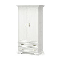 Двухдверный распашной белый платяной шкаф с ящиками 100 см современная классика в гостиную Ирис Мебель Сервис