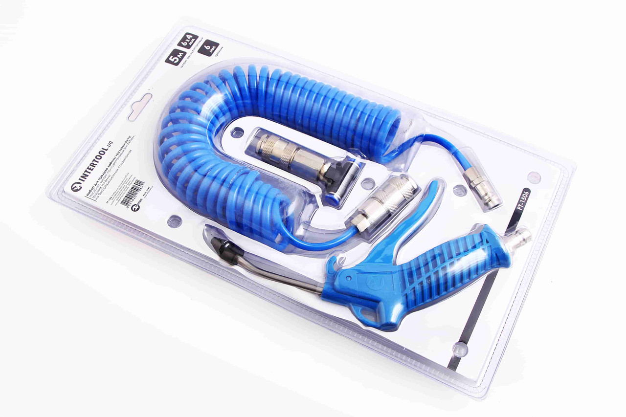 Набір для продувки кабіни вантажівки "Intertool" (пістолет продув., шланг PU 6*4 мм 5м, трійник 6 мм)
