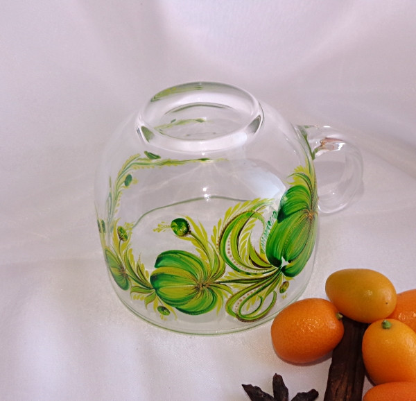Чашка прозора скляна з авторським розписом ручної роботи "Весняне цвітіння"-купити-в інтернет-магазині AnnaRose