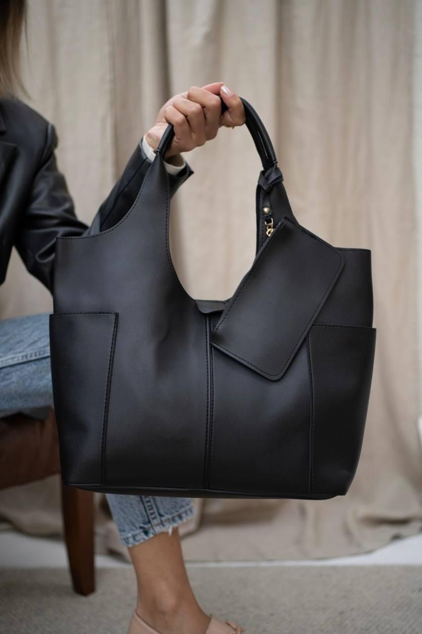 Жіноча модна сумка екошкіра чорний, бежевий