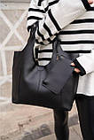 Жіноча модна сумка екошкіра чорний, бежевий, фото 3