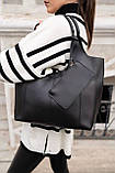 Жіноча модна сумка екошкіра чорний, бежевий, фото 6