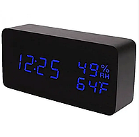 Настольные часы с будиль. от сети и от батареек с синей подсветкой VST-862-5 (80)