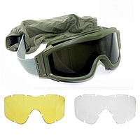 Тактические очки маска со сменными линзами цвет Олива 3 линзы + Чехол + Подарок НожКредитка