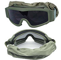 Тактические очки маска со сменными линзами цвет Олива 3 линзы + Новинка Xata