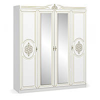 Класична розпашна біла шафа чотирьохдверна з дзеркалом для одягу в спальню 180 см Мілан Мебель Сервіс