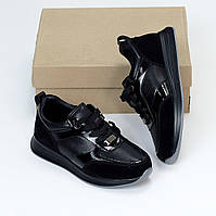 Женские кроссовки кожаные красивые модные удобные черные натуральная кожа/лак 39