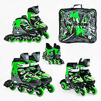 Ролики раздвижные детские подростковые Best Roller 16540-S размер 30-33 Зеленые Роликовые коньки светящиеся колеса