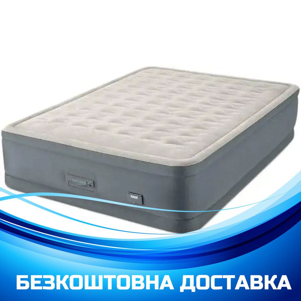 Надувне двоспальне ліжко Intex 64926 ND Сірий (203x152x46 см) з вбудованим електричним насосом, фото 1