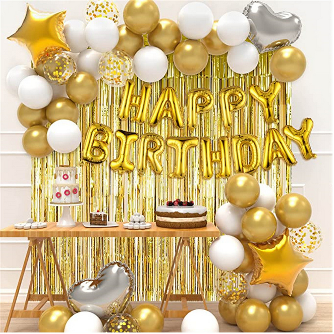 Готова фотозона "Happy Birthday, золота з білим", 38предметів