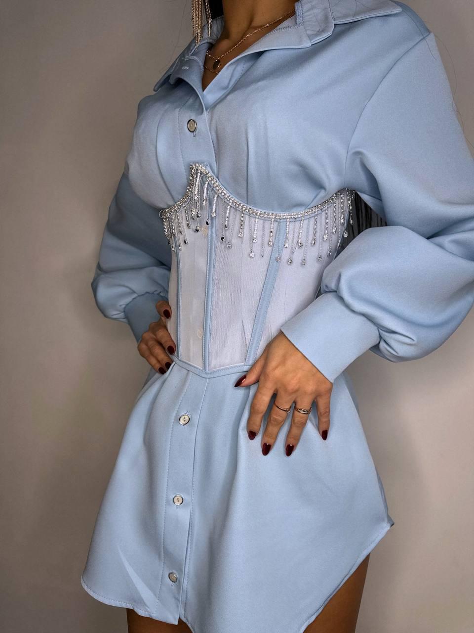 Плаття-сорочка з корсетом з бахромою на талії в кольорах (р. 42-44) 66PL5630Е, фото 1