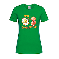 Зеленая женская футболка You complete me яичница и бекон (23-3-50-зелений)